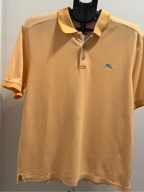 Tommy Bahama Orange striped Polo with Contrast Trim. L